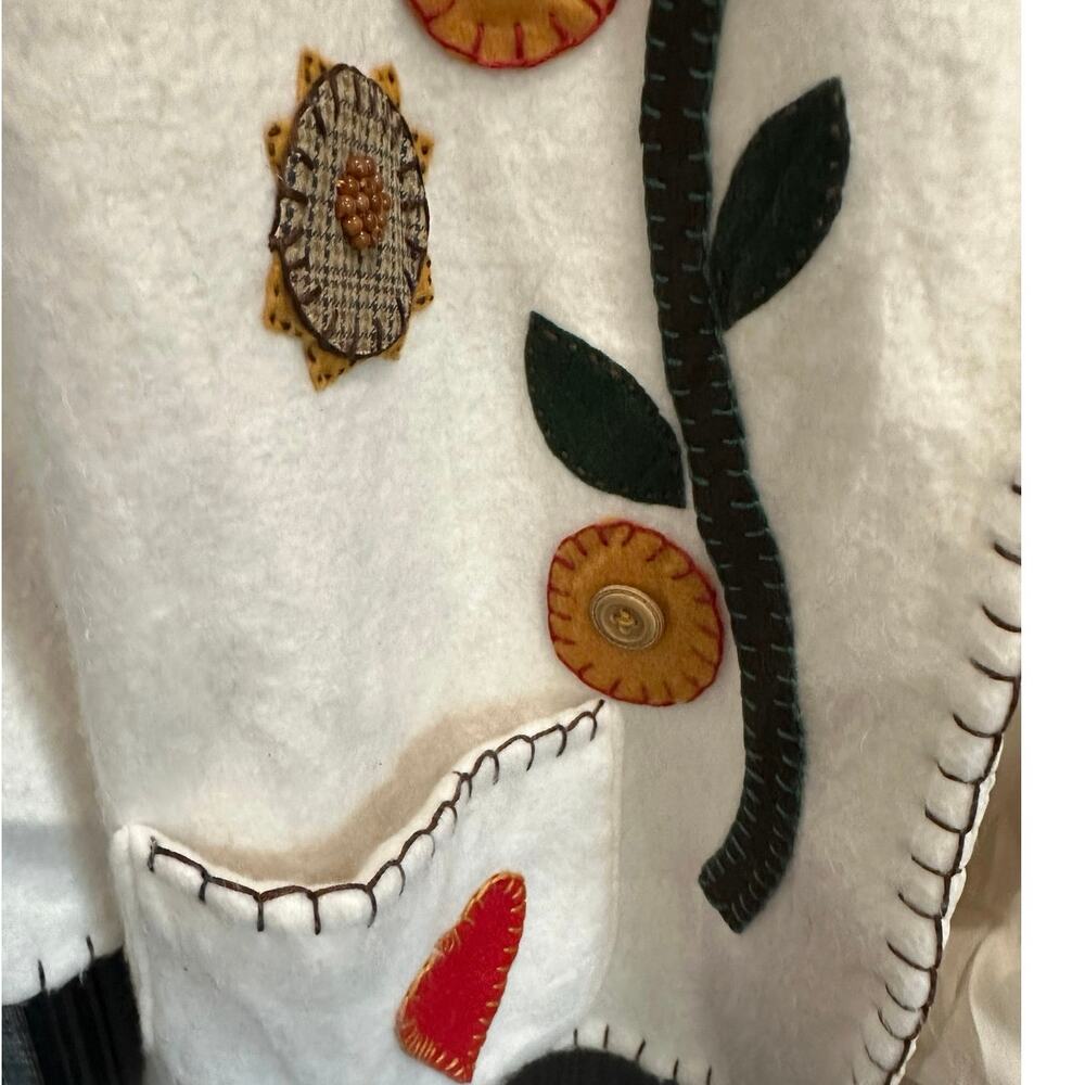 Handmade Fleece Folk Art Jacket Embroidered Patchwork Oversized Boho Cottagecore - Picture 10 of 10